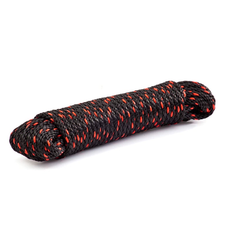 Rope Ratchet حبل راتشيت 1/14" 50 قدم حبل بولي بروبيلين مضفر، مقاوم للطقس داخلي وخارجي للحدائق، مشاريع DIY، تأمين الأحمال، الربط، ربط العقد، استخدام الأقمشة، سعة 150 رطل - أسود/أحمر - Image 5